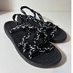 Women's Size 11 (EU 42) Black Braided Strappy Arch Support Slingback Sandals